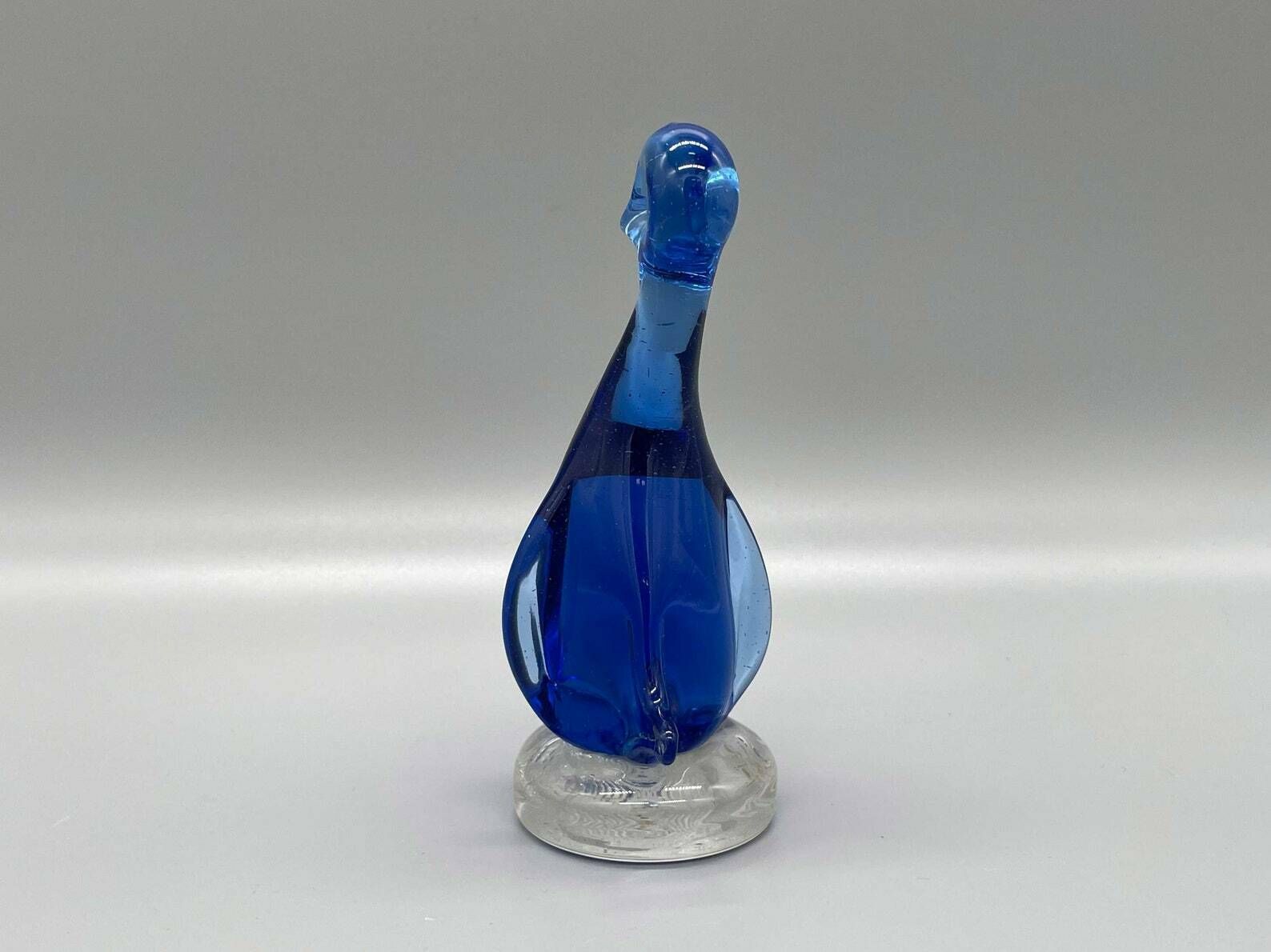 Murano Blue Duck On Base Sommerso Signed 1960s photo Home Decor