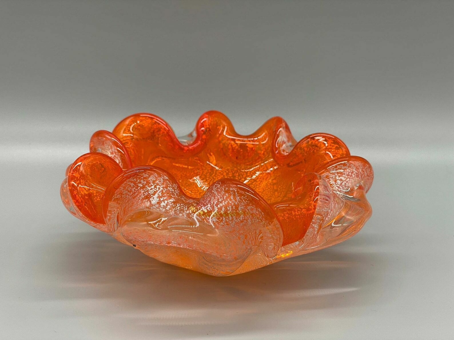 Orange Ashtray Silver Foil Barovier & Toso Murano 1960s