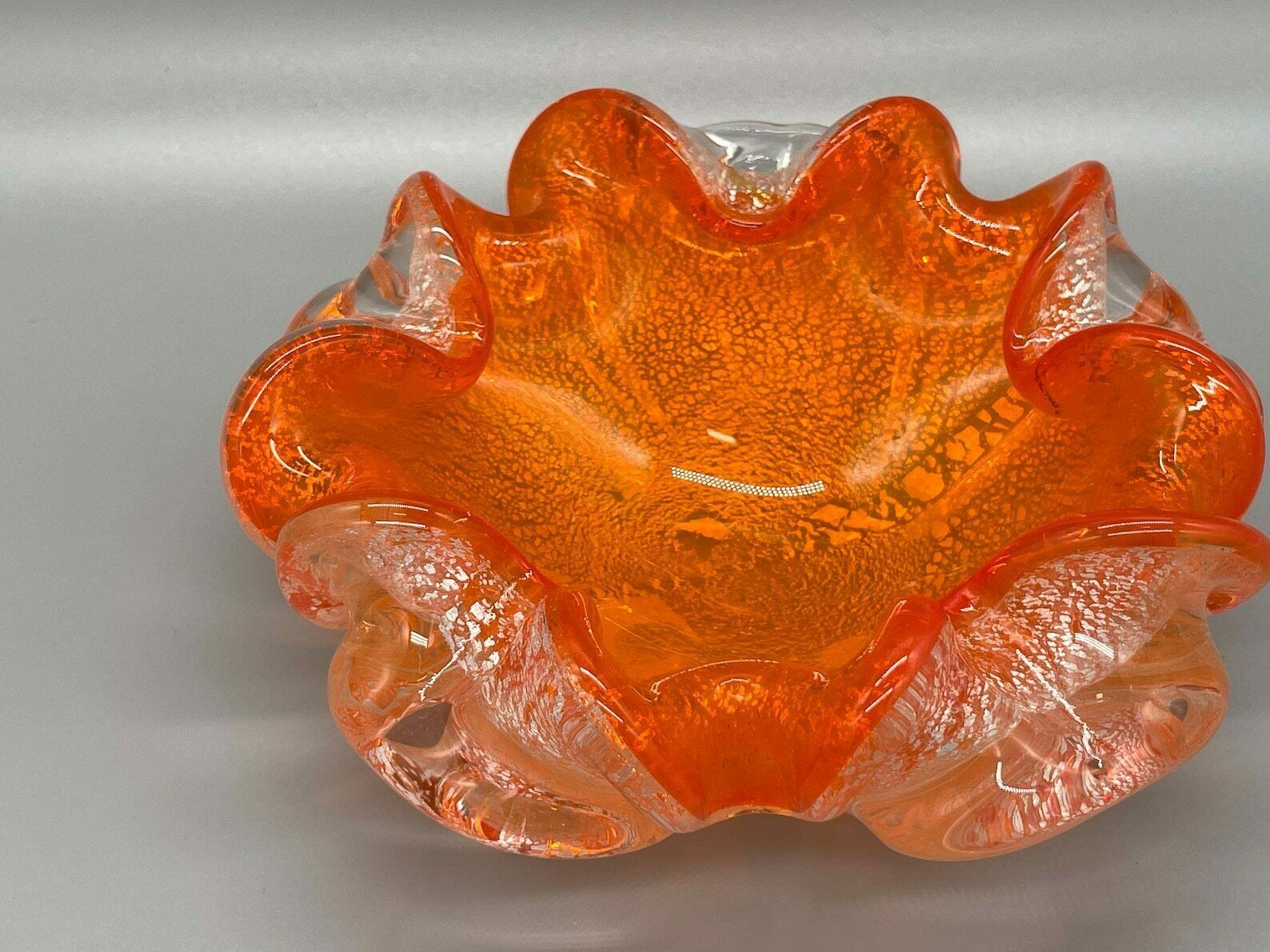 Orange Ashtray Silver Foil Barovier & Toso Murano 1960s photo for sale