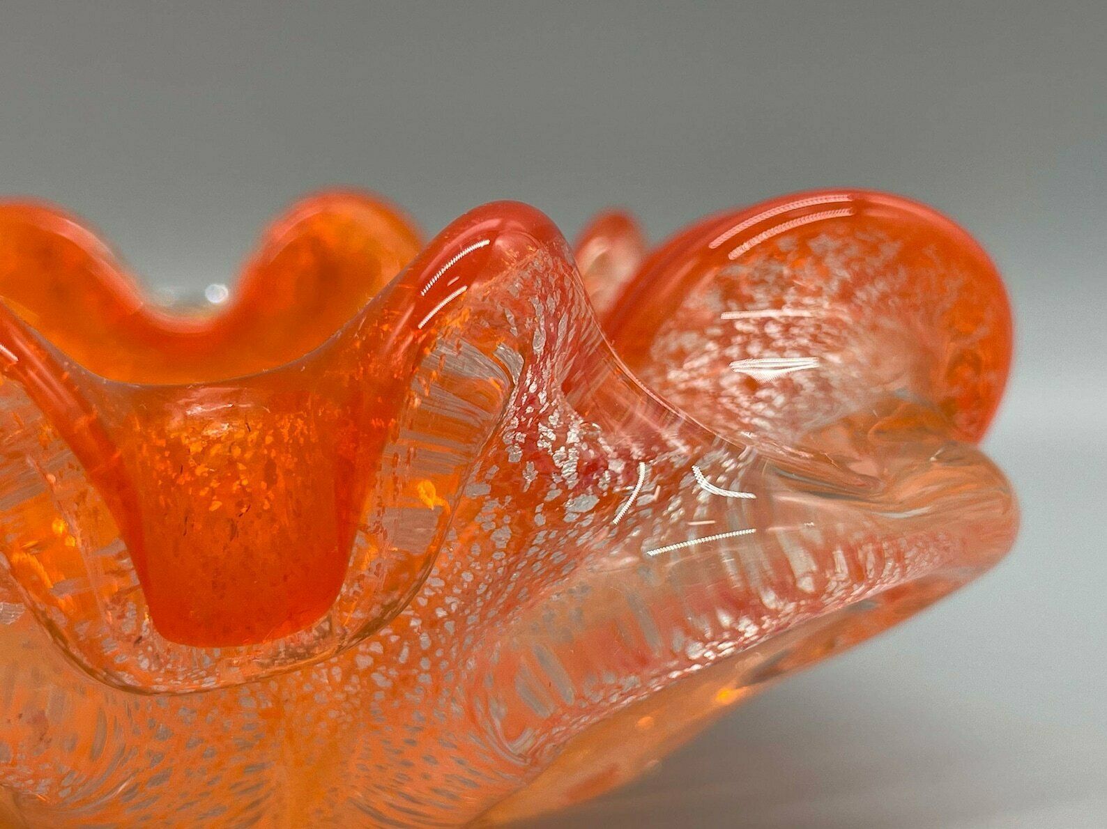 Orange Ashtray Silver Foil Barovier & Toso Murano 1960s photo Home Decor