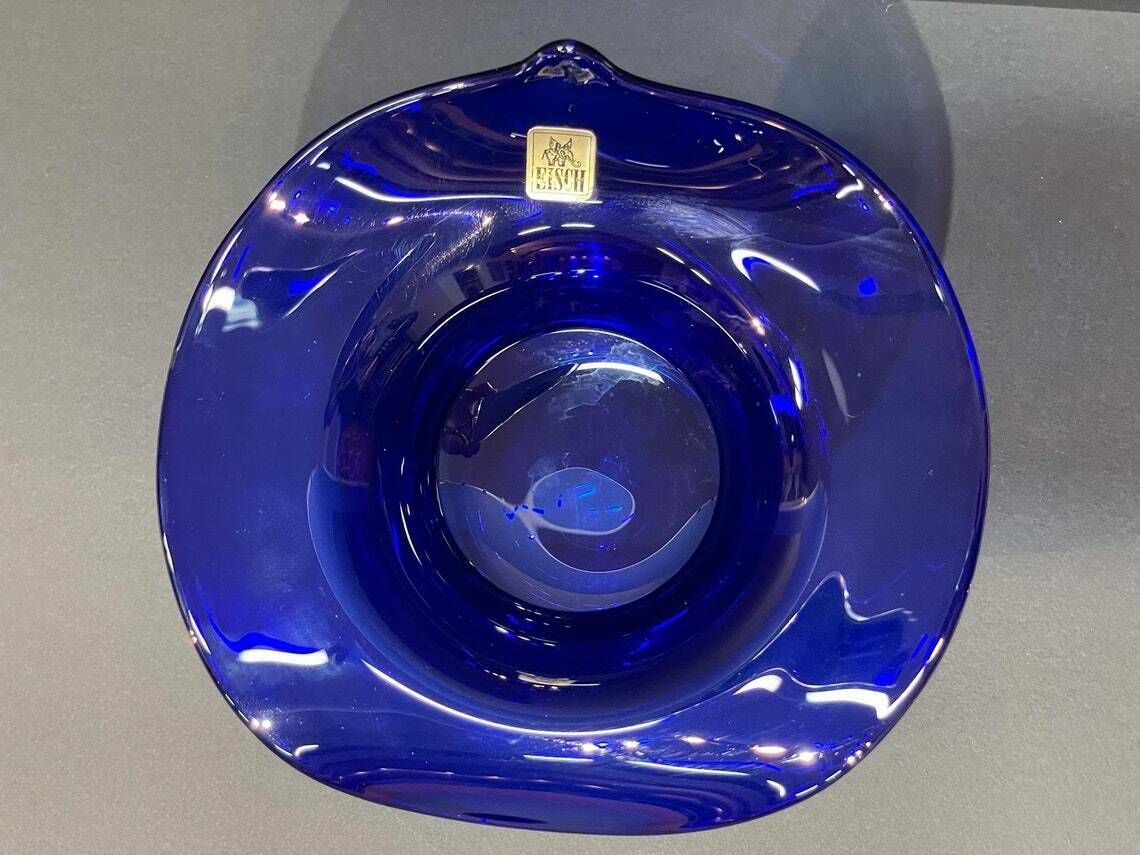 Very Nice Cobalt Blue Studio Glass Vase, Hand Blown, Erwin Eisch, Frauenau, Signed, Germany, 1990s photo vinterior