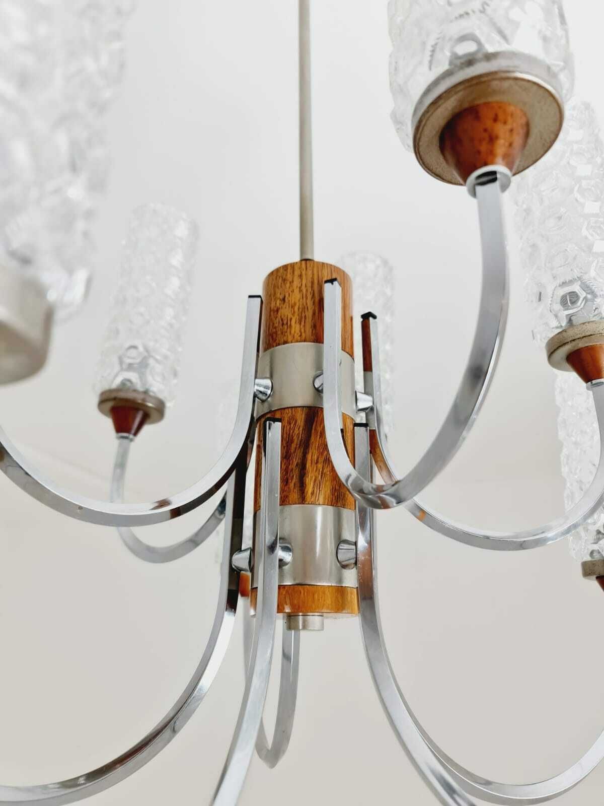 photo furniture Rare Vintage Scandinavian Chrome, Rosewood & Crystal Pendant Lamp, 1960s