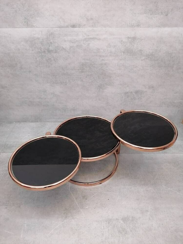 Mid Century Rose Gold And Black Glass 3 Tier Swivel Coffee Table By Milo Baughman Bauhaus photo 700.0