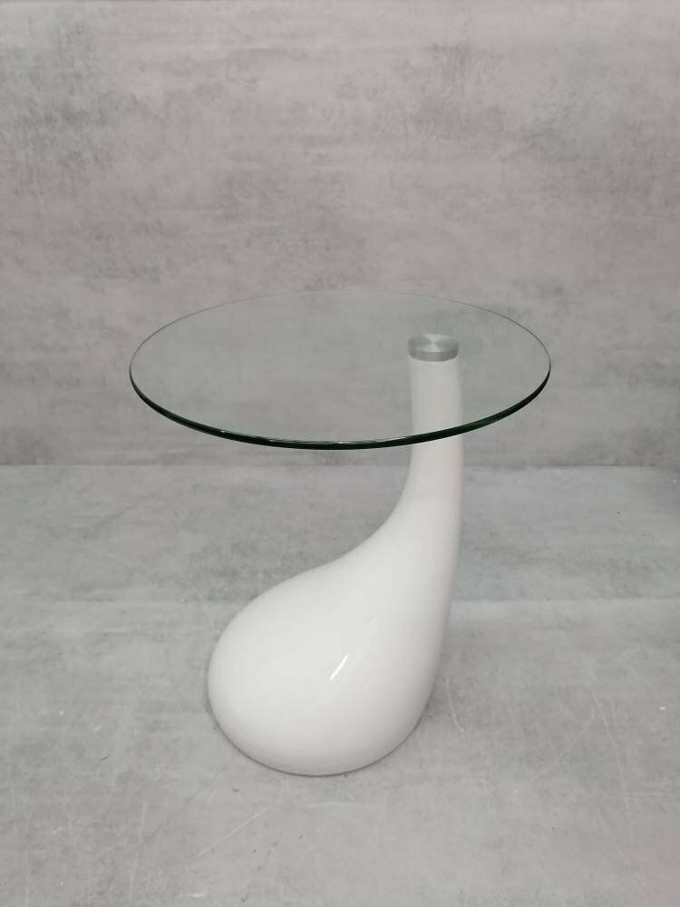 1 Of 2 Mid Century Style Side Table   Night Stand Pap Art Style White And Glass photo furniture