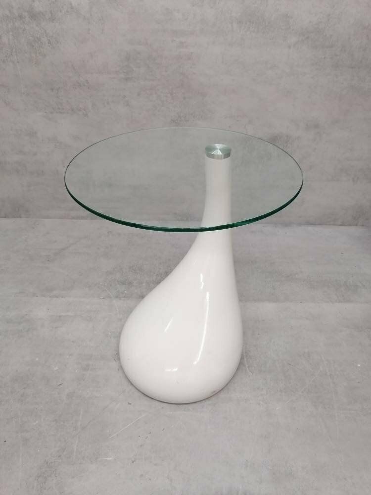 1 Of 2 Mid Century Style Side Table   Night Stand Pap Art Style White And Glass photo 345.0