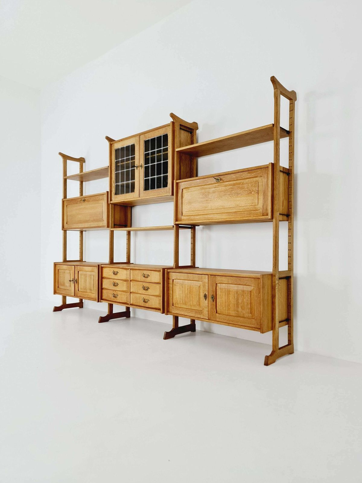 Danish Solid Oak Room Divider Modular Vintage Library Bookcase Shelf System By Henning Kjærnulf, Denmark, 1960s photo furniture