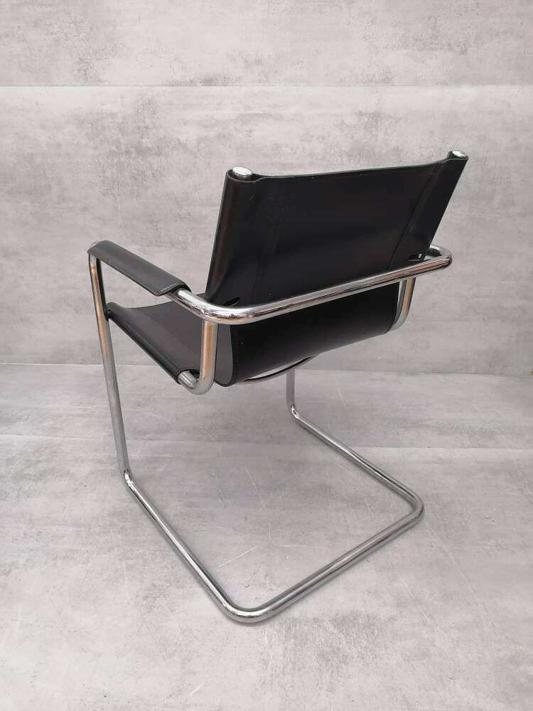 1 Of 4 Orginal Matteo Grassi Bauhaus Design Visitor Chair Black Leather 1970s photo vinterior