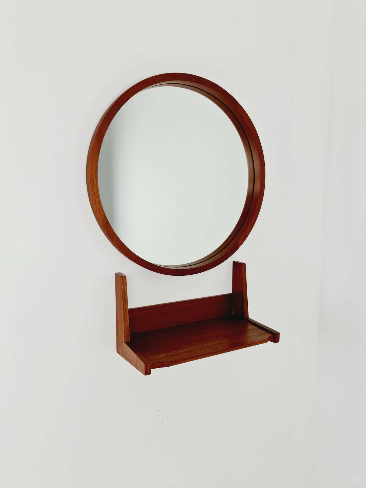 Mid Century Teak German Teak Mirror With Teak Shelf By Münchner Zier, 60s photo furniture