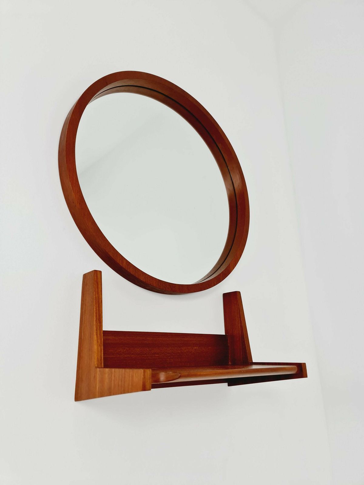 Mid Century Teak German Teak Mirror With Teak Shelf By Münchner Zier, 60s photo buy