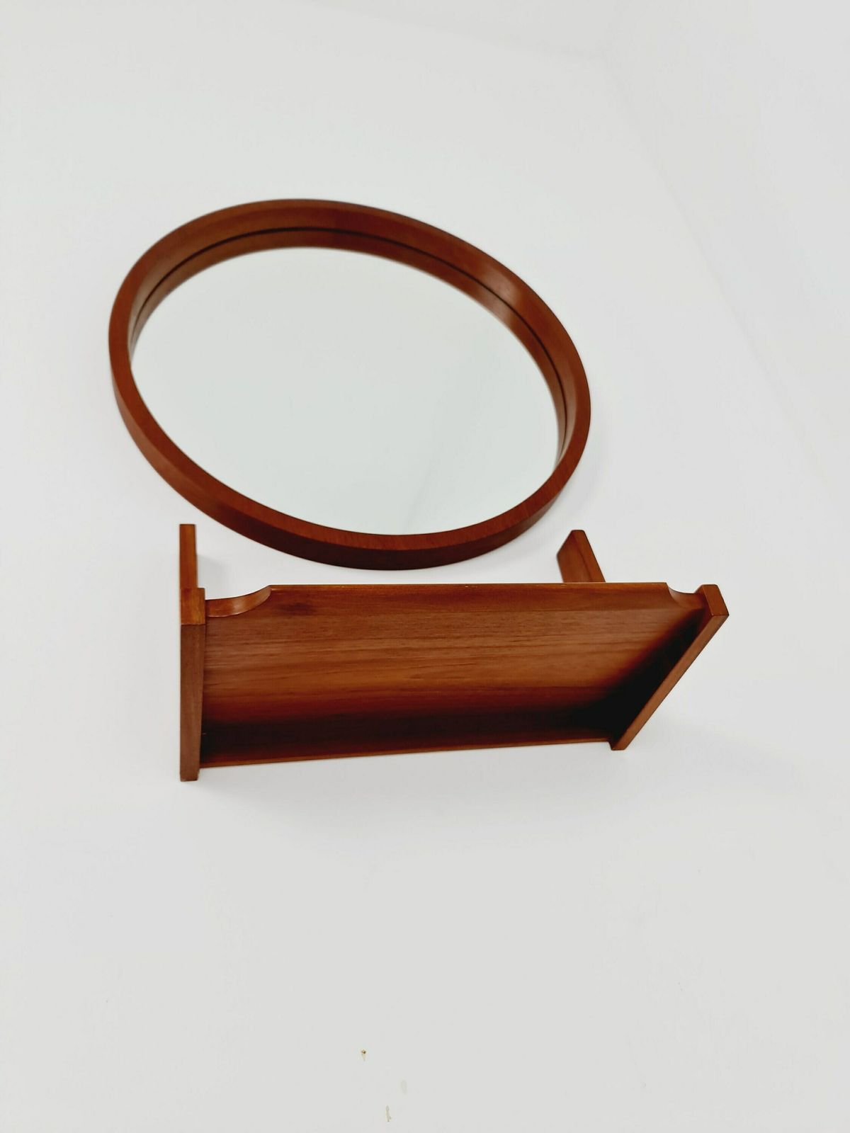 Mid Century Teak German Teak Mirror With Teak Shelf By Münchner Zier, 60s photo vintage