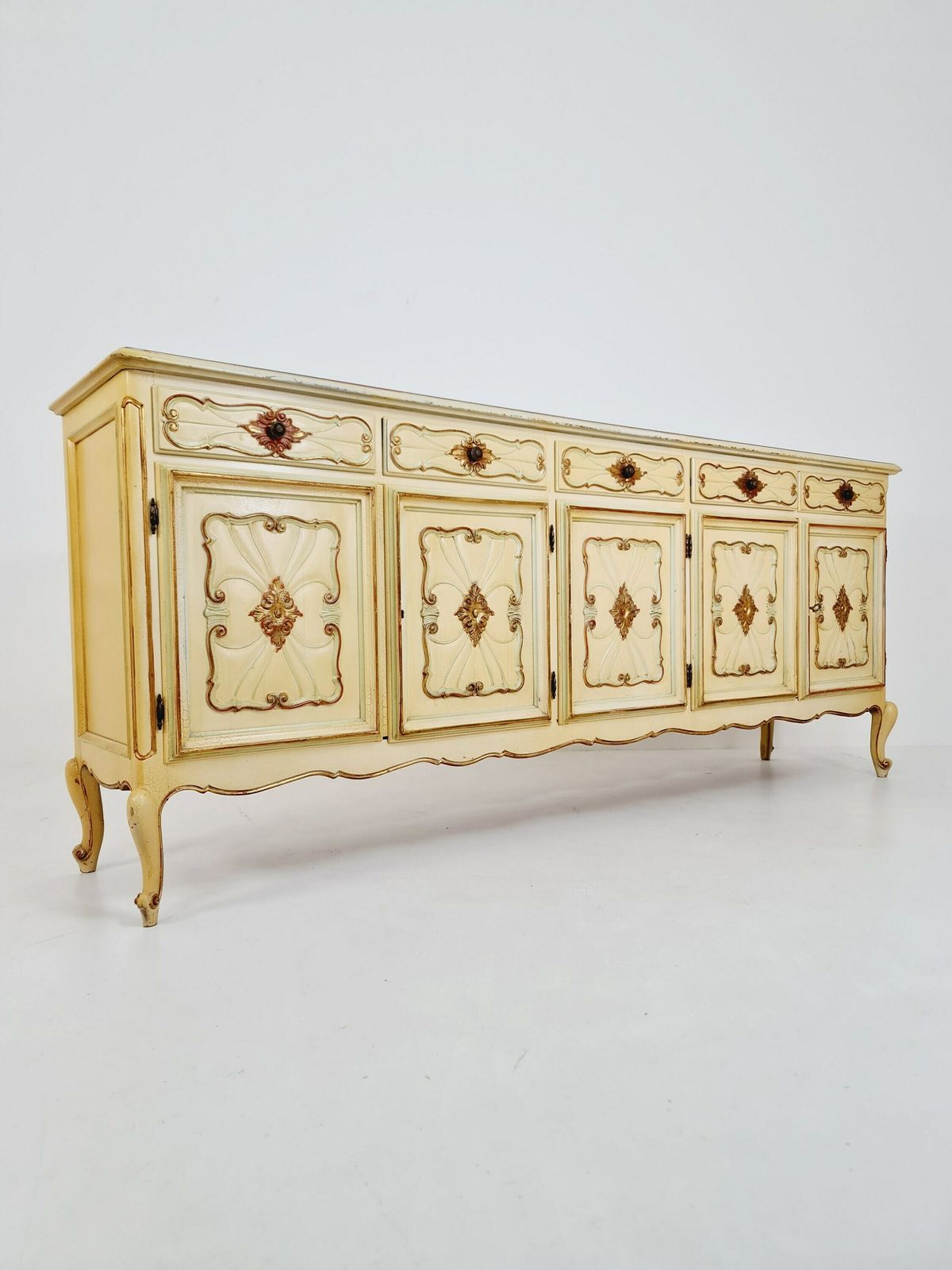 Super Rare Antique French Giant Venetian White Lacquered Sideboard Louis XIV photo for sale