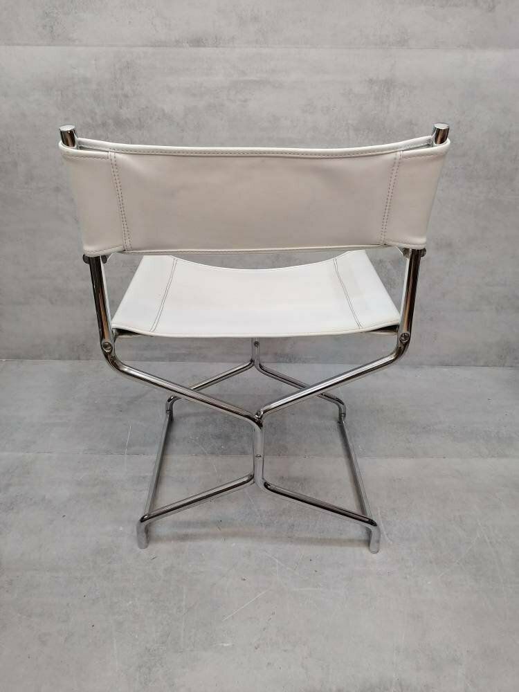 Mid Century Modern Arrben Director's Chair In Chrome And White Leather 1980s photo vinterior