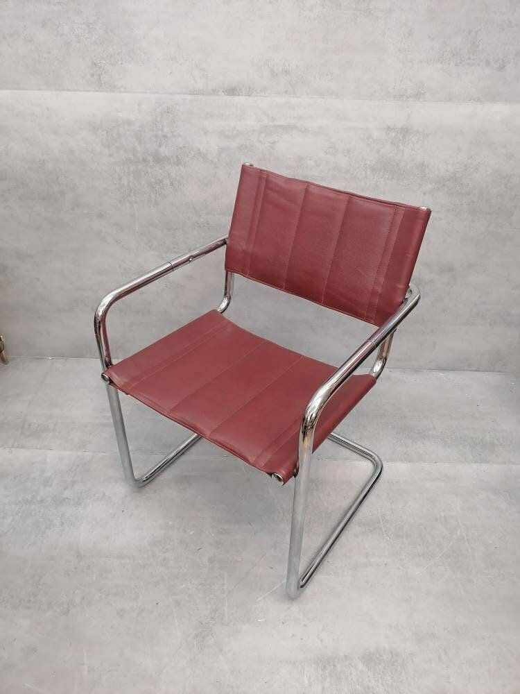 Mid Century Cognac Marcel Breuer  Style Mart Stam S34 Armchair / Bauhaus Design / 1980s