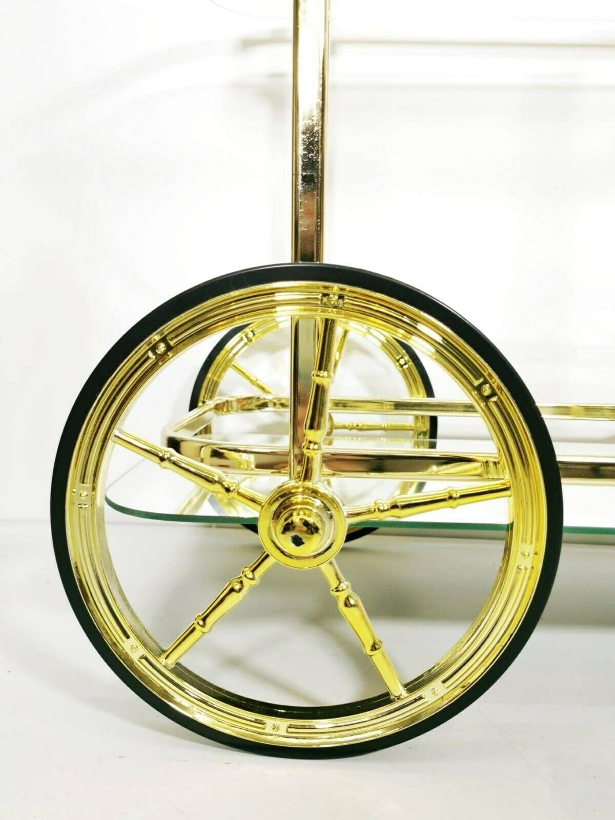 photo furniture Hollywood Regency Bar Cart , Vintage Brass Two Tier Cart With Smoked Glass 1960s