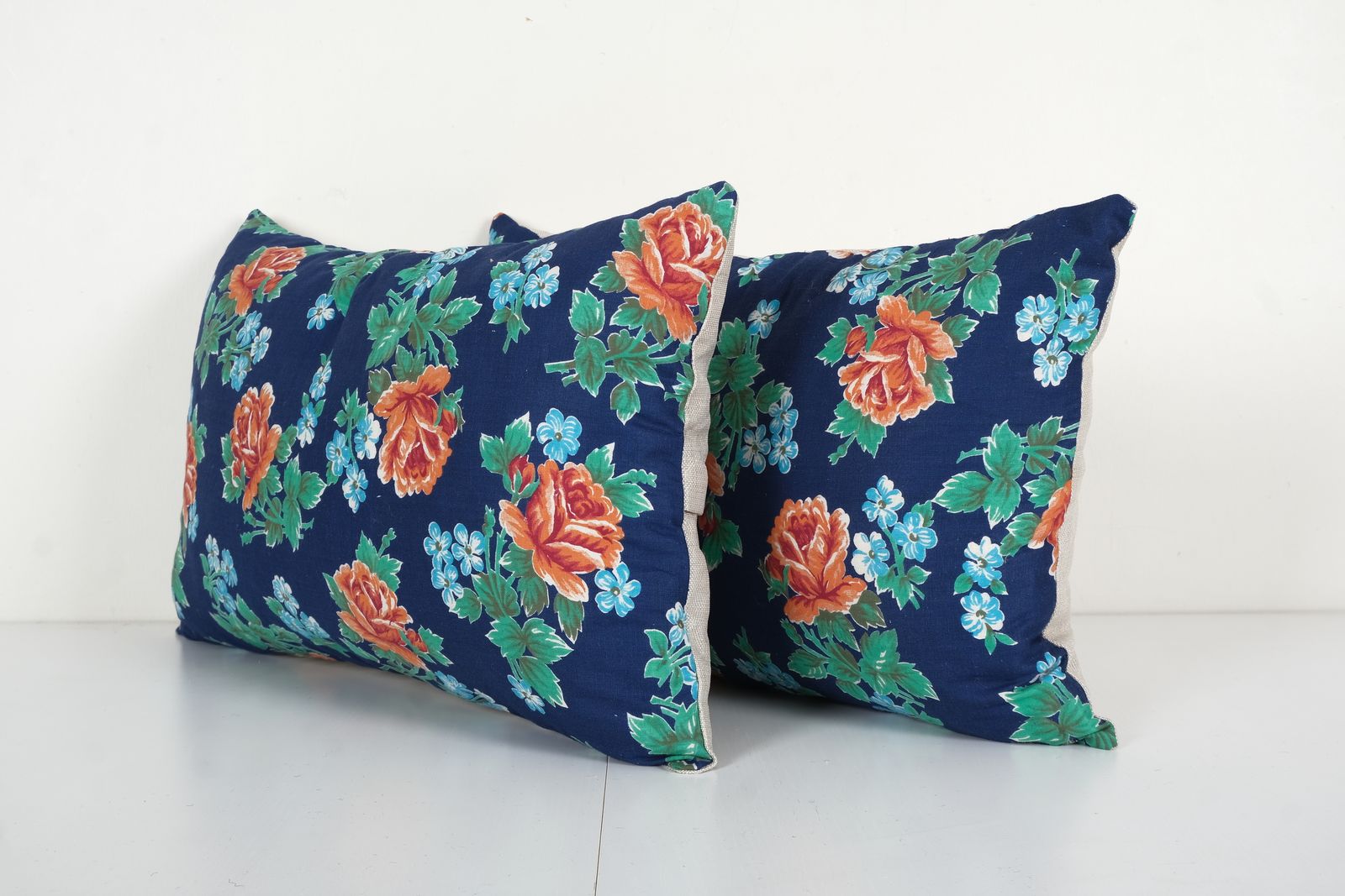 Blue Uzbek Roller Printed Pillow Cover   Set Of Two Uzbek Lumbar Cushion 14'' X 22'' photo Textiles