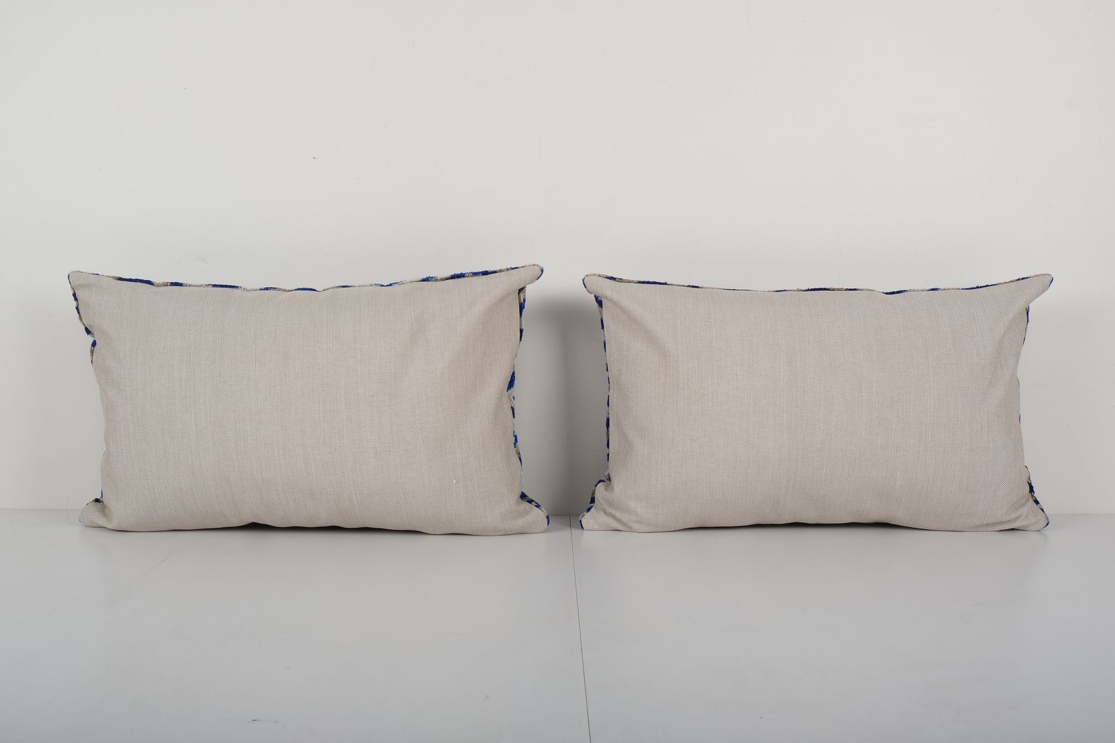 Set Silk Velvet Pillow Cover, Pair Blue Geometric Ikat Velvet Pillow Cover 15'' X 24'' photo for sale
