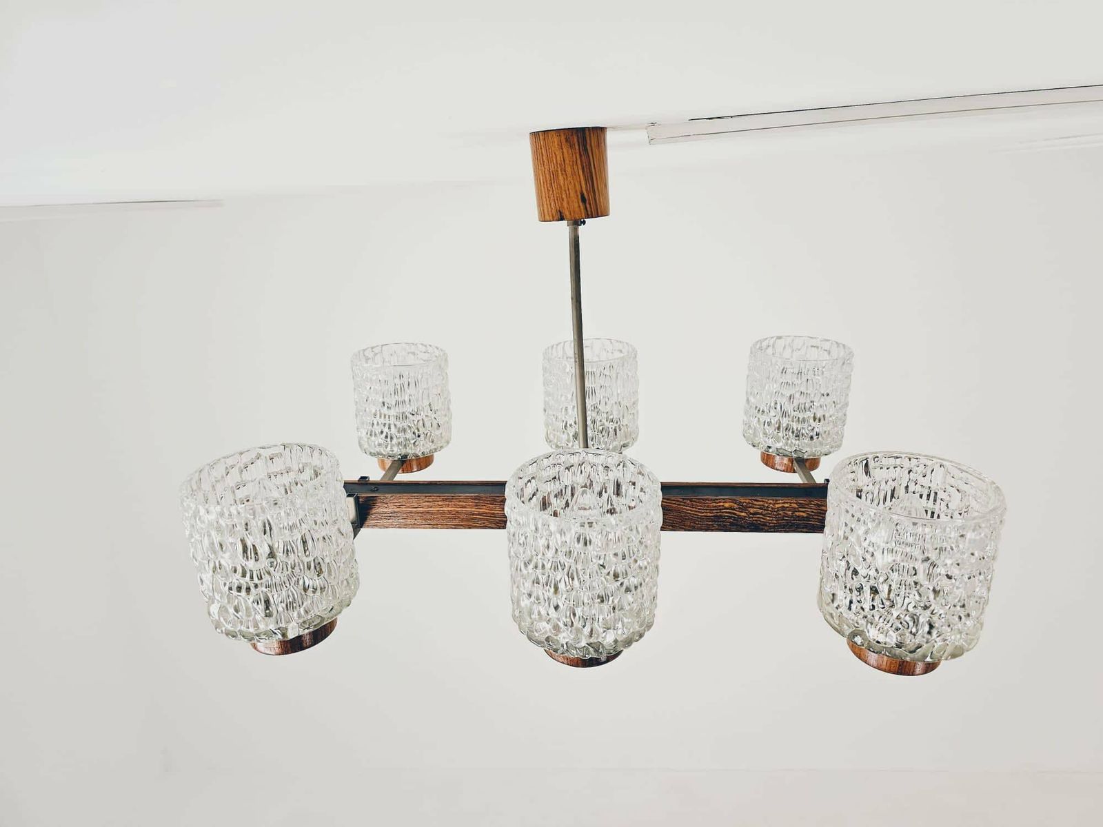 Vintage Scandinavian Metal, Rosewood & Glass Pendant Lamp, 1960s photo 518.0