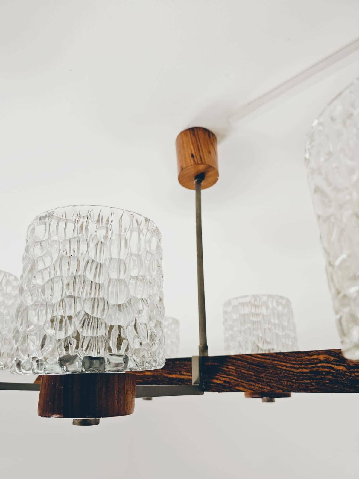photo for sale Vintage Scandinavian Metal, Rosewood & Glass Pendant Lamp, 1960s