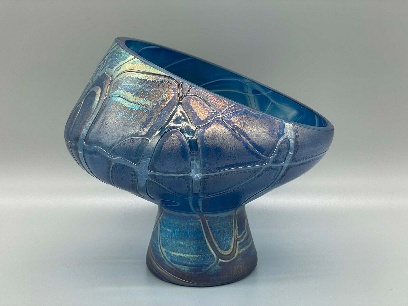 Extravagant Blue Violet Iridescent Bowl Or Candle Holder, Joska 1960s photo 170.0
