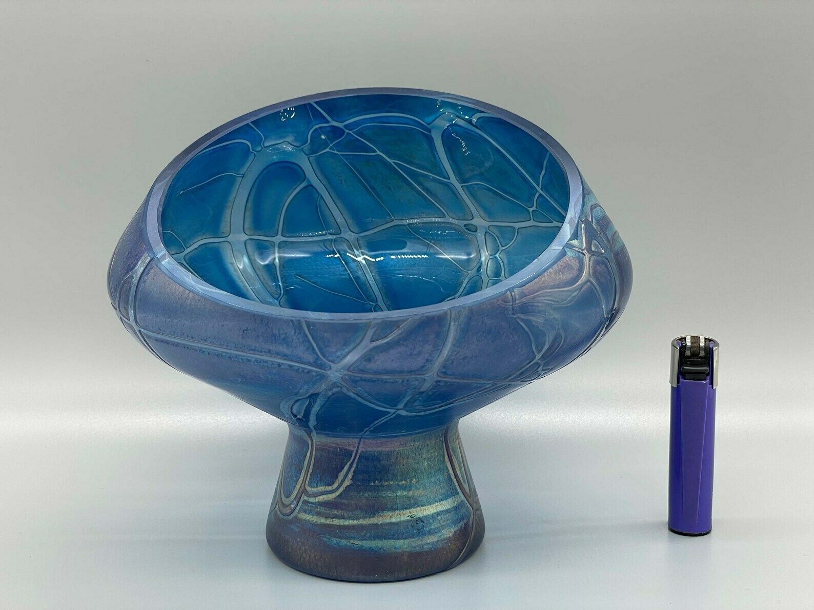 Extravagant Blue Violet Iridescent Bowl Or Candle Holder, Joska 1960s photo vinterior