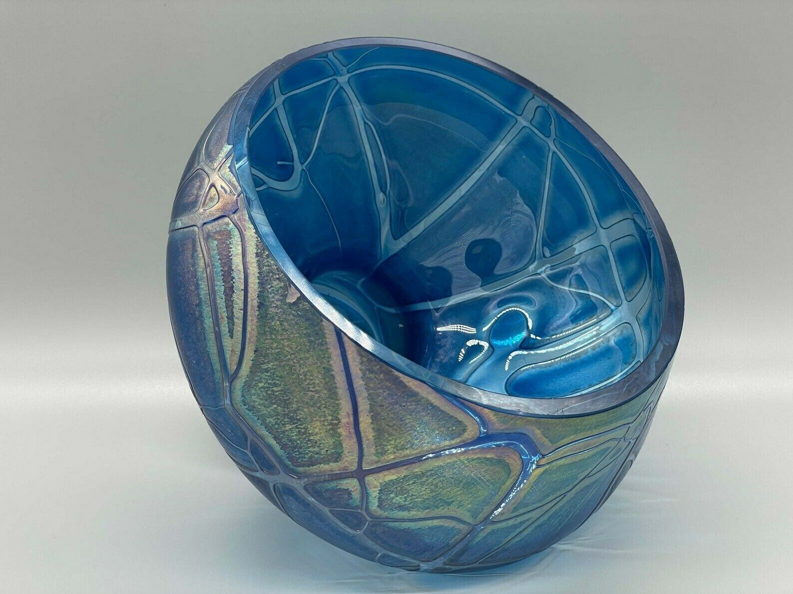 Extravagant Blue Violet Iridescent Bowl Or Candle Holder, Joska 1960s photo vintage