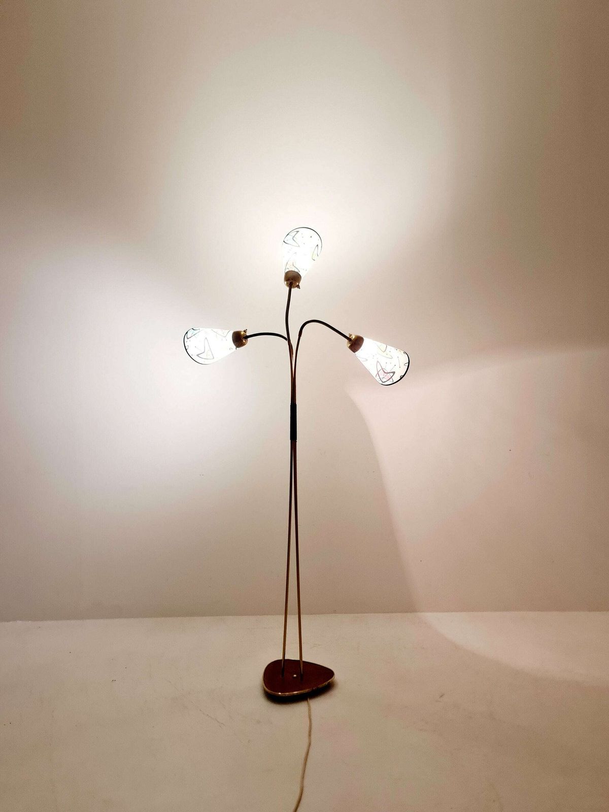 photo furniture German Modern Three Flex Arms Brass Floor Lamp, 1950s