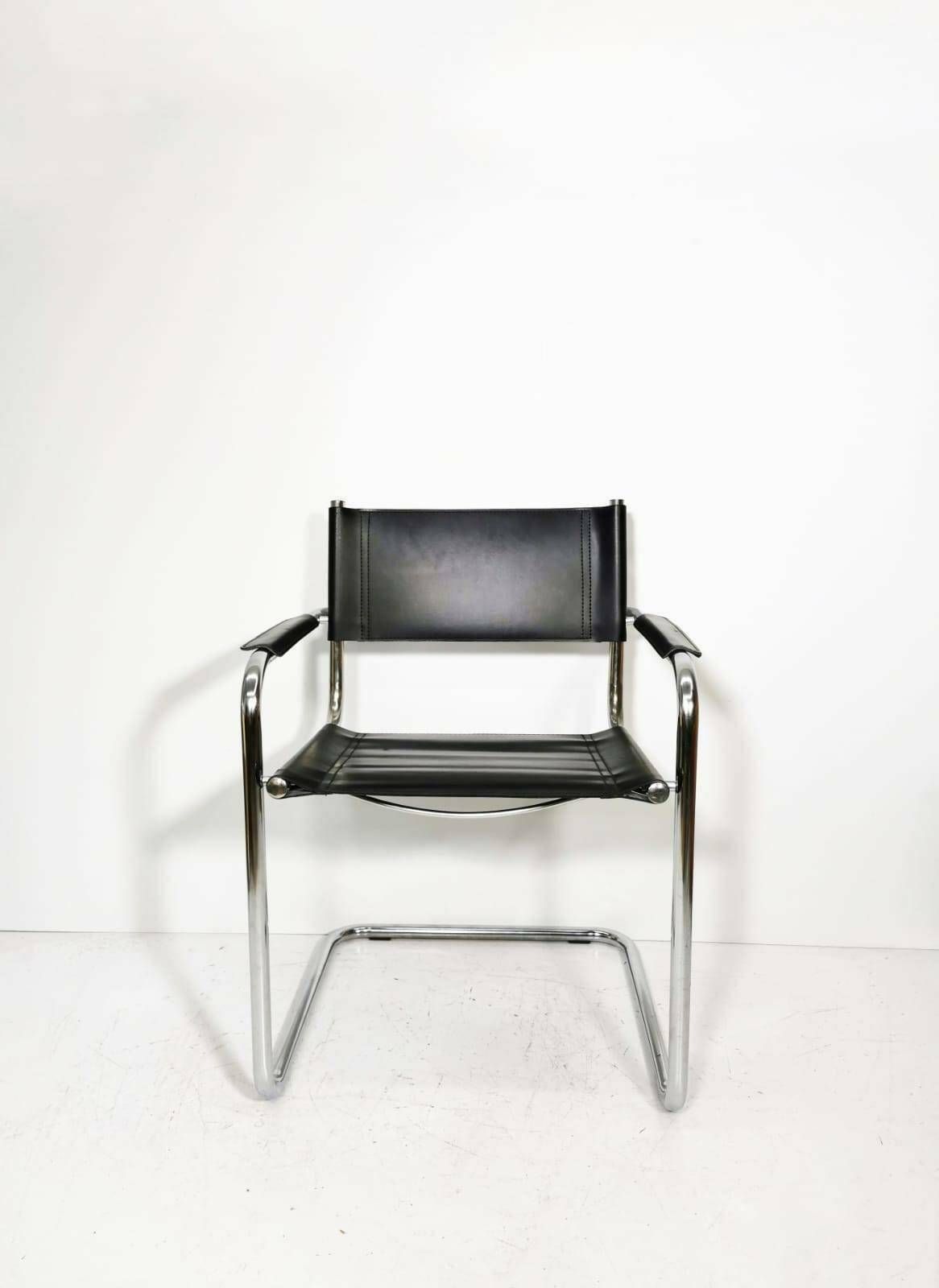 Mid Century Iconic Mart Stam S34 Armchair / Bauhaus Chrome Tube Steel And Leather / 80s Vintage Cantilever Chair S43 photo furniture