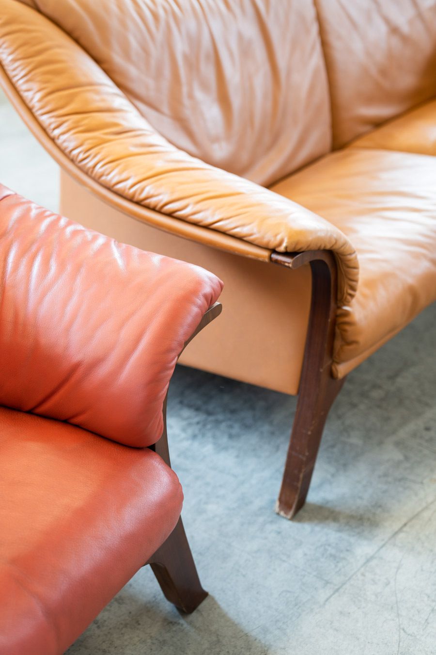 Frau Sofas In Cognac And Burgundy Leather, 1980s/90s, Set Of 2 photo for sale