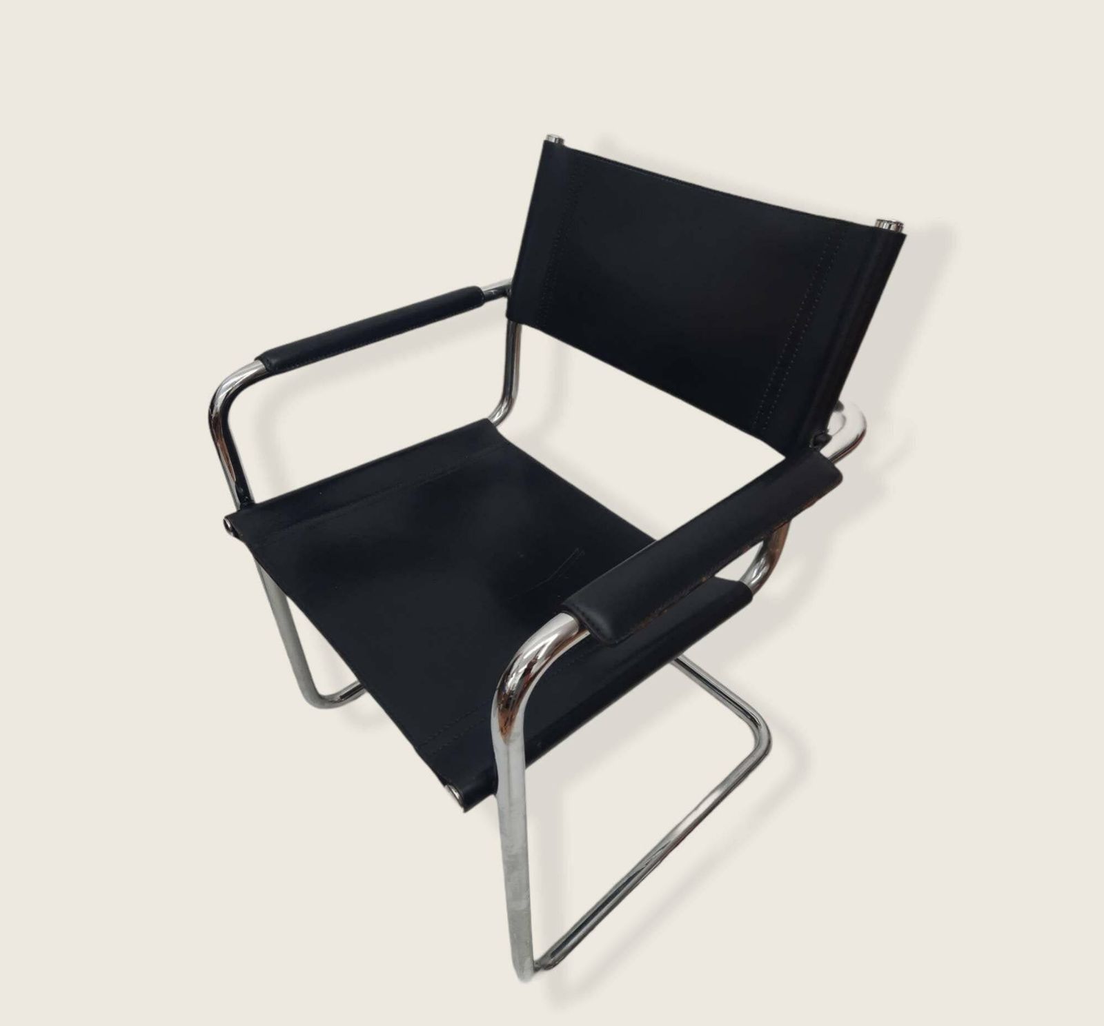 1 Of 8 Original Model Mg5 Centro Studi Desk Black Leather Chair By Mart Stam & Marcel Breuer For Matteo Grassi, 1970s
