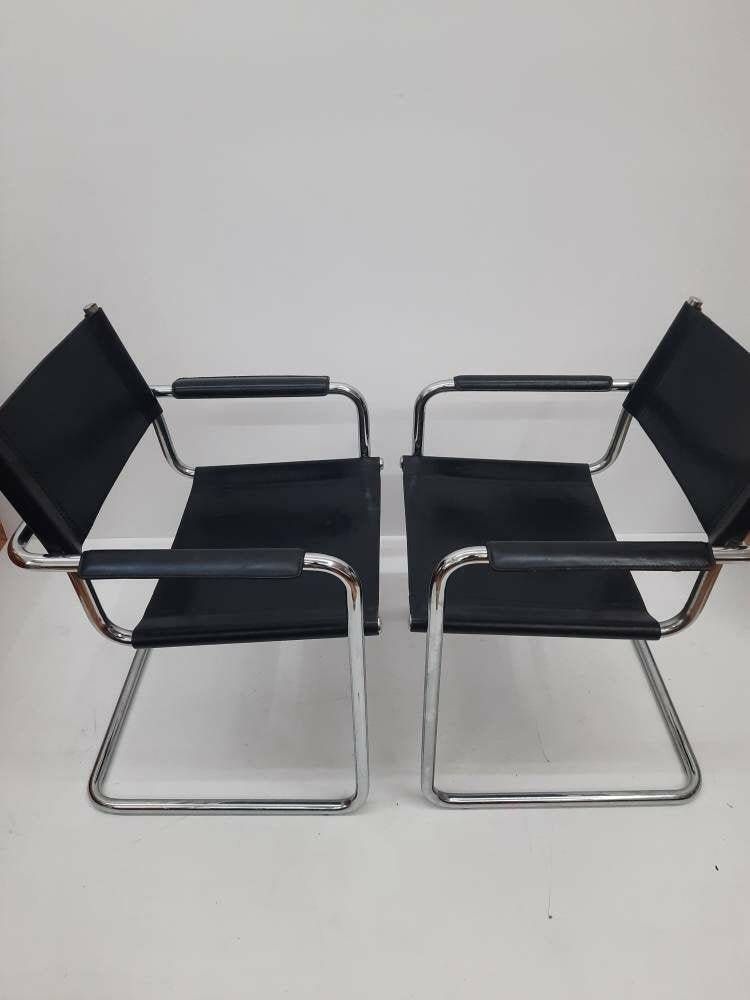 1 Of 8 Original Model Mg5 Centro Studi Desk Black Leather Chair By Mart Stam & Marcel Breuer For Matteo Grassi, 1970s photo for sale