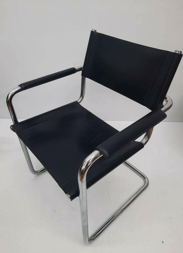1 Of 8 Original Model Mg5 Centro Studi Desk Black Leather Chair By Mart Stam & Marcel Breuer For Matteo Grassi, 1970s photo 754.0