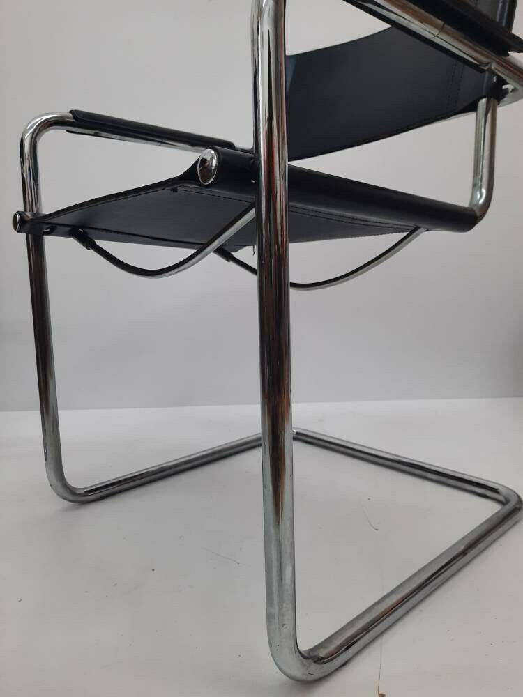 1 Of 8 Original Model Mg5 Centro Studi Desk Black Leather Chair By Mart Stam & Marcel Breuer For Matteo Grassi, 1970s photo vinterior