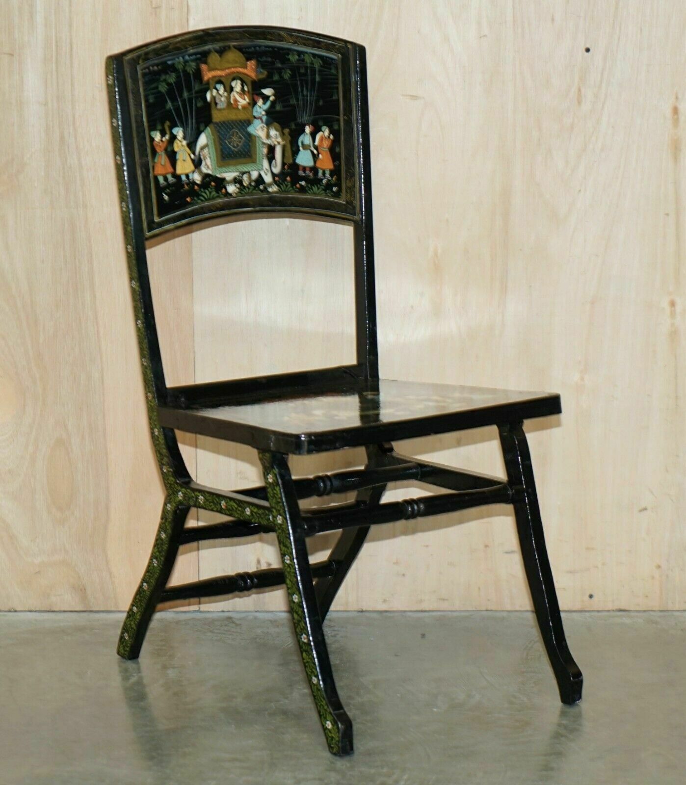 Pair Of Antique Chinese Chinoiserie Indian Decoration Campaign Folding Chairs photo furniture