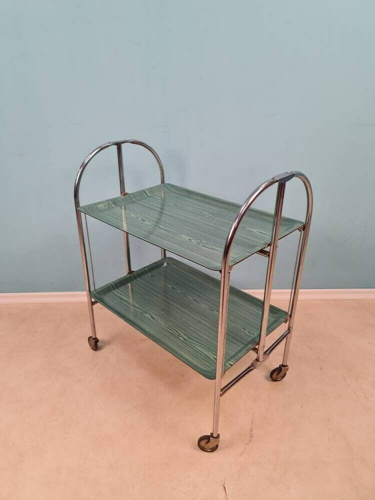 Vintage German Trolley Wood And Chrome From The 1960s photo vintage