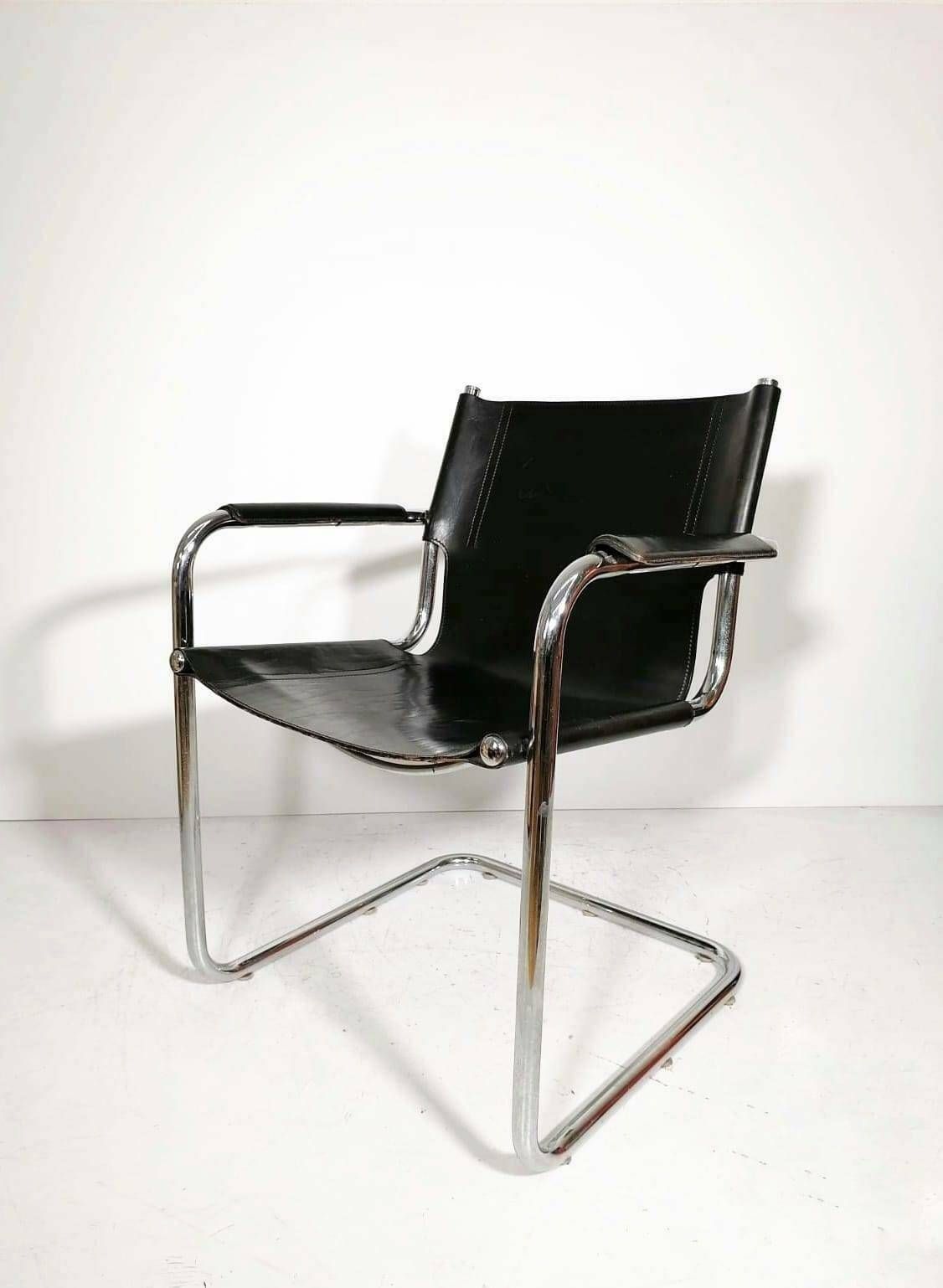 Matteo Grassi Style Visitor Chairs, Made Of Black Leather, 1970s photo Furniture