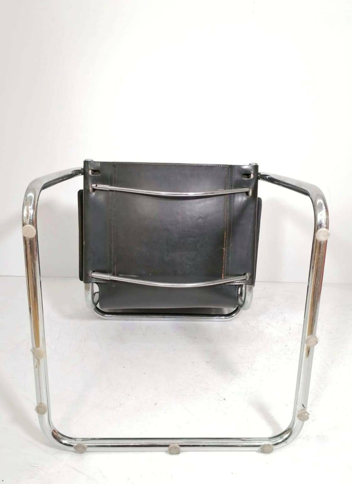photo for sale Matteo Grassi Style Visitor Chairs, Made Of Black Leather, 1970s