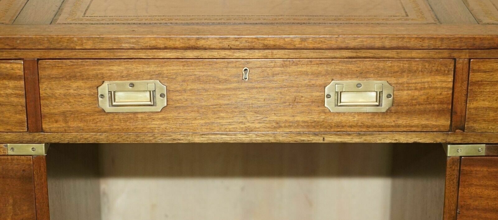 photo furniture Fully Restored Harrods Kennedy Brown Leather Military Campaign Pedestal Desk