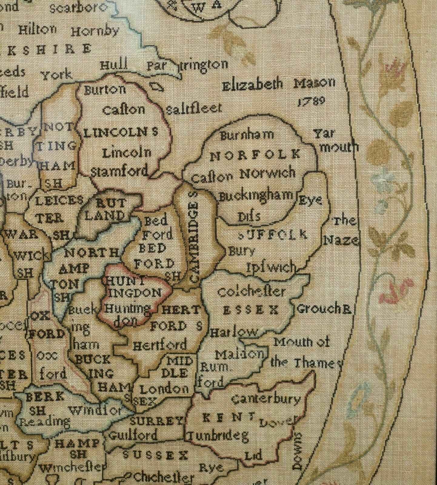 2850.0 Antique Elizabeth Mason Signed 1789 George II Needlework Sampler Map Of England photo
