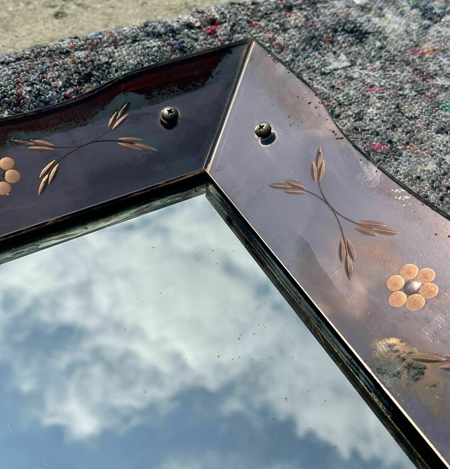 Lovely Antique 1930's Art Deco Rose Glass Bevelled Venetian Flower Petal Mirror photo 1150.0