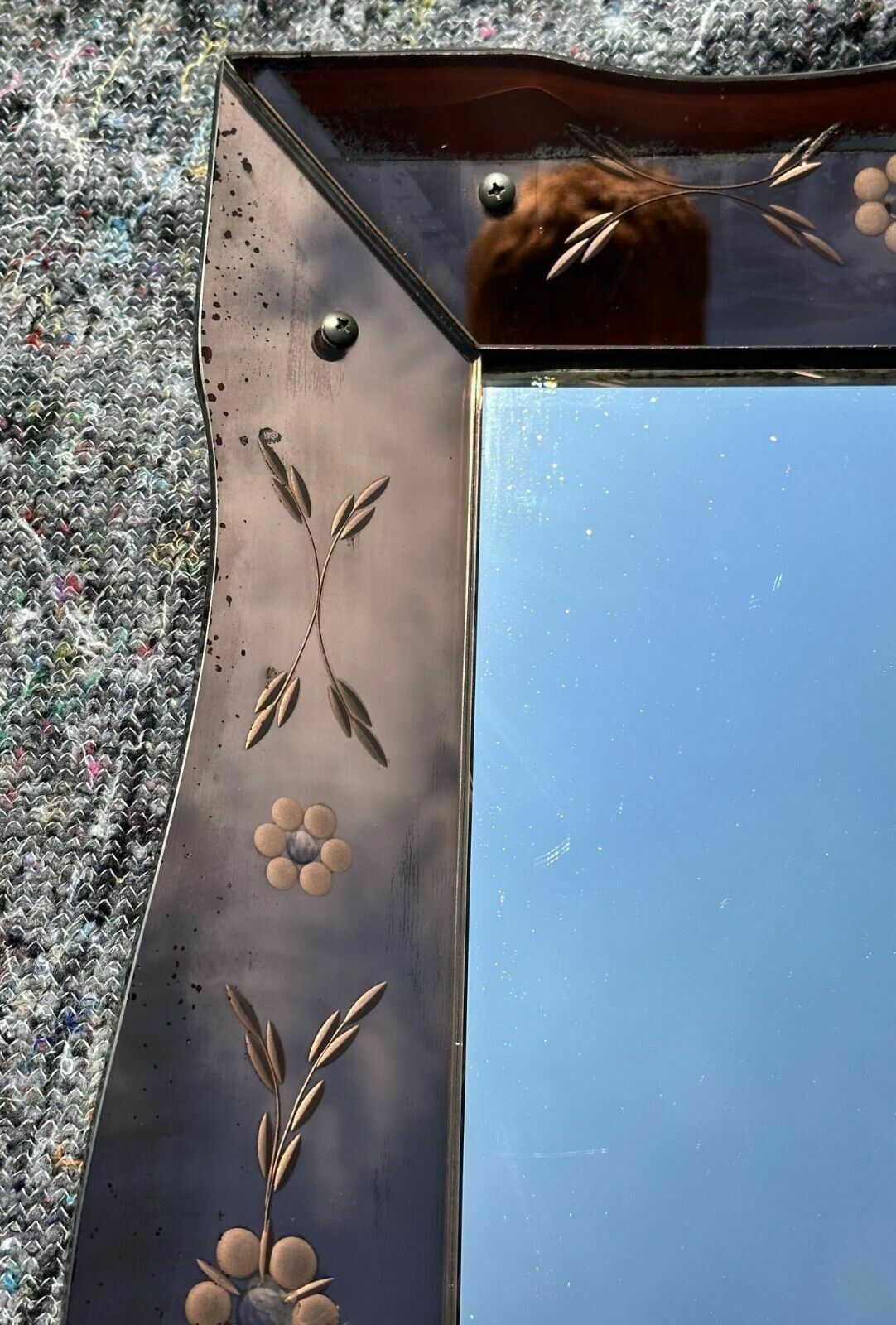 Lovely Antique 1930's Art Deco Rose Glass Bevelled Venetian Flower Petal Mirror photo buy