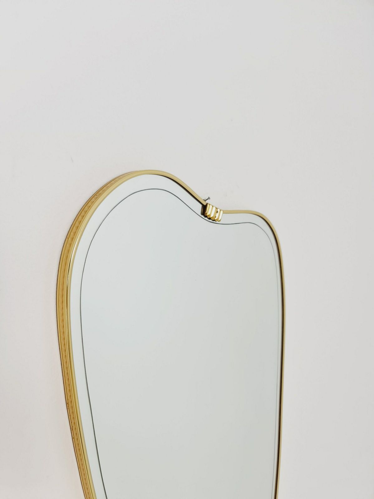 Mid Century Asymmetric German Brass Original Kidney Wall Mirror From The 60s Model Rockabilly photo for sale