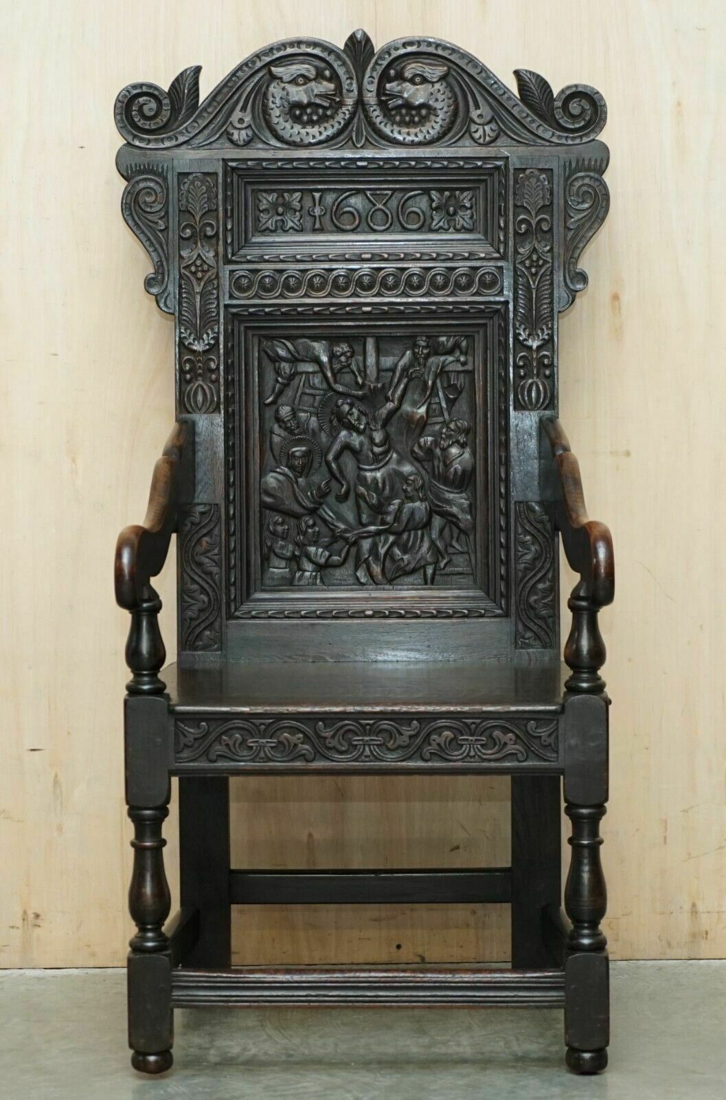 Antique Exceptionally Rare 1686 Dated Wainscot Armchair Northern England Oak photo furniture