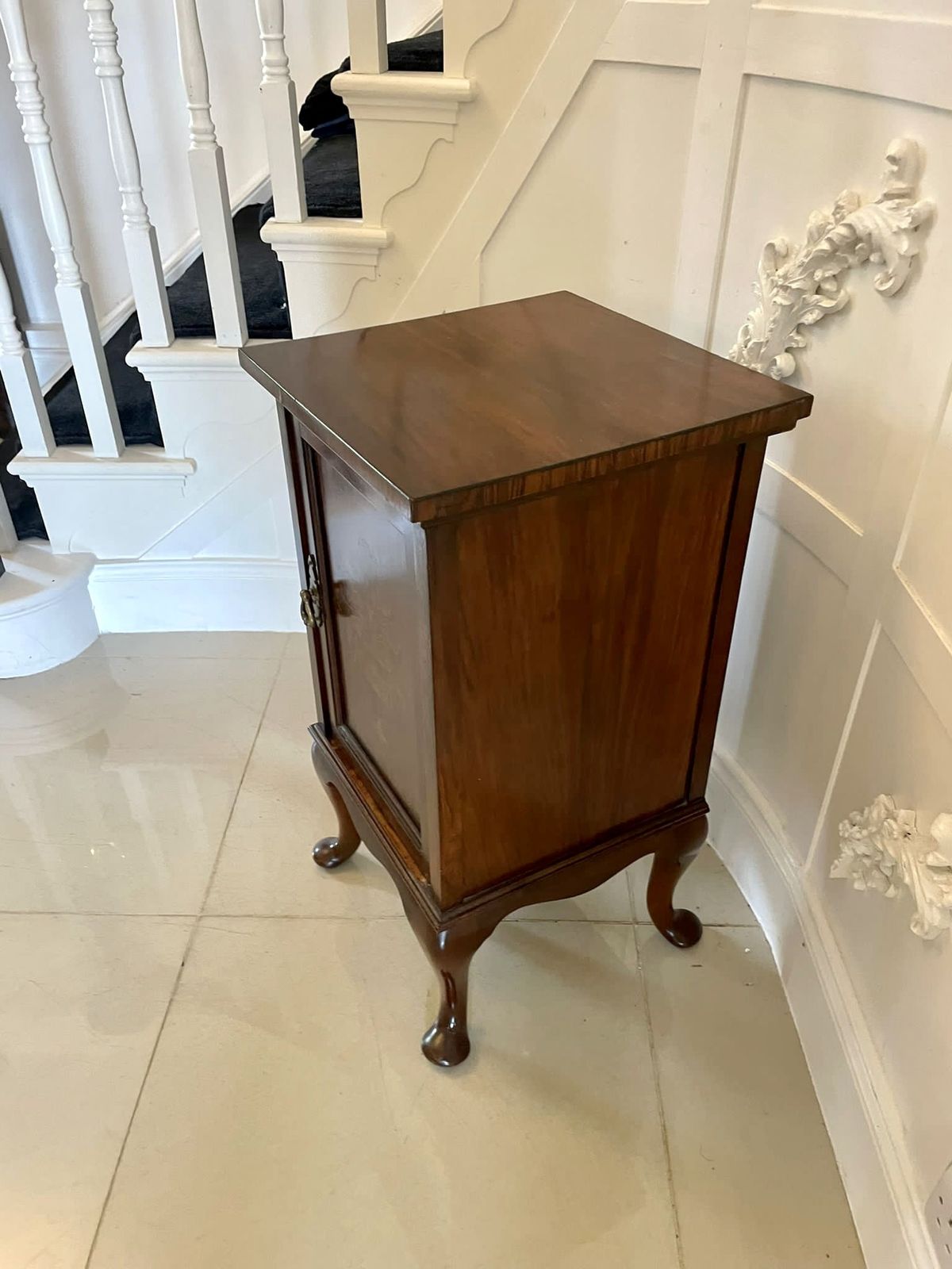Outstanding Quality Antique 19th Century Figured Walnut Floral Marquetry Inlaid Bedside Cabinet photo furniture