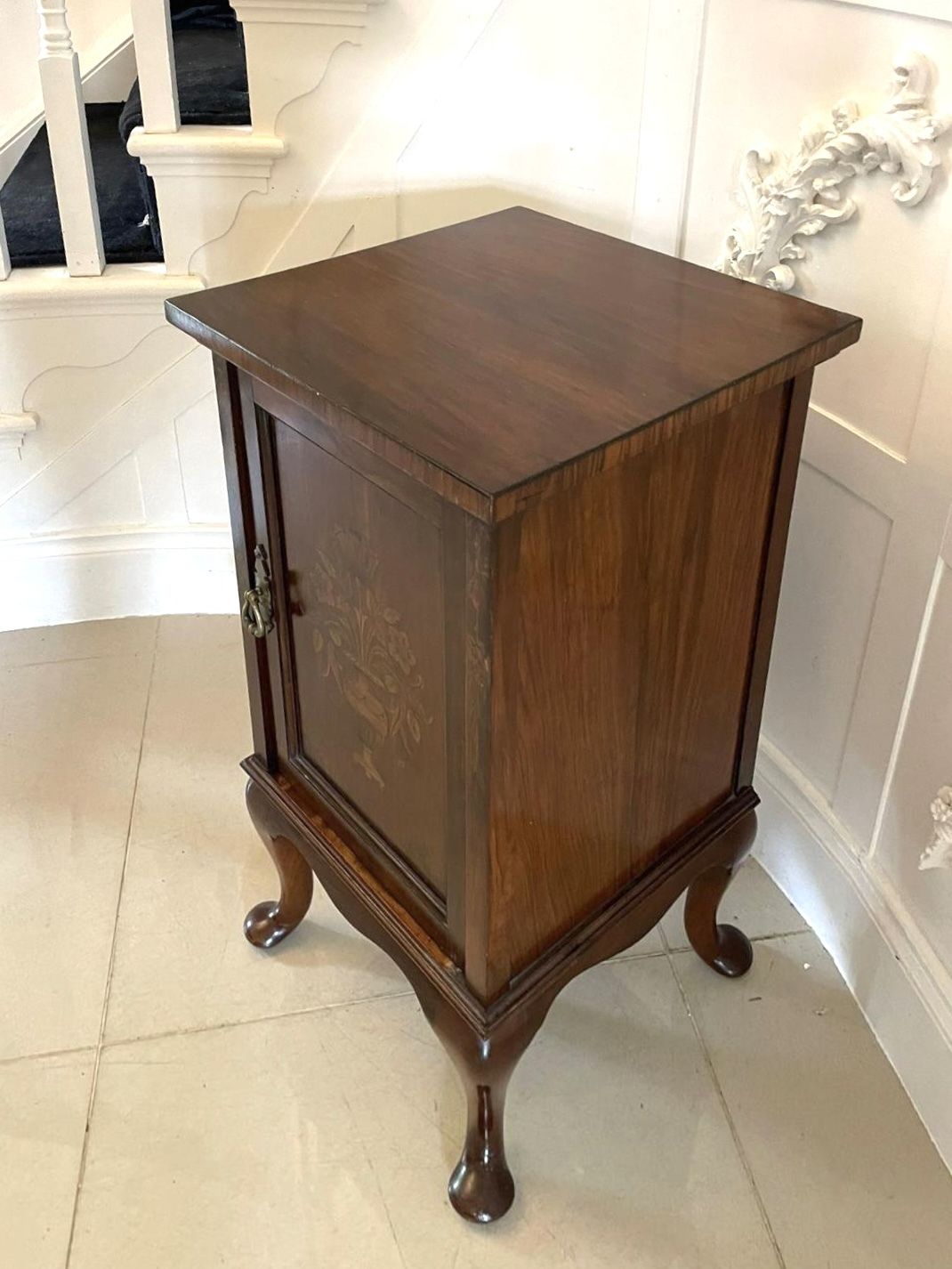 Outstanding Quality Antique 19th Century Figured Walnut Floral Marquetry Inlaid Bedside Cabinet photo Furniture