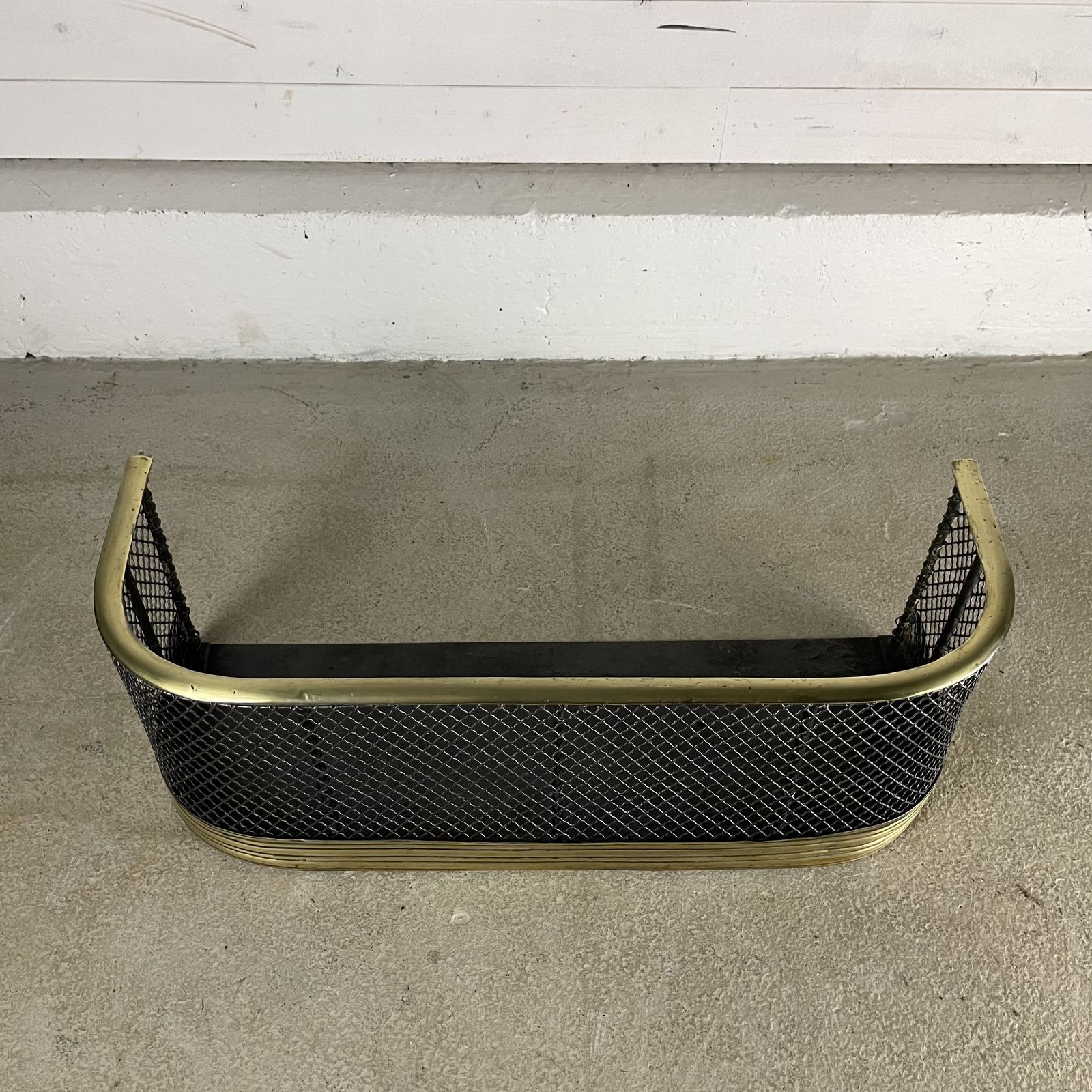 Victorian Iron Fireplace Spark Guard With Brass Rail photo vinterior