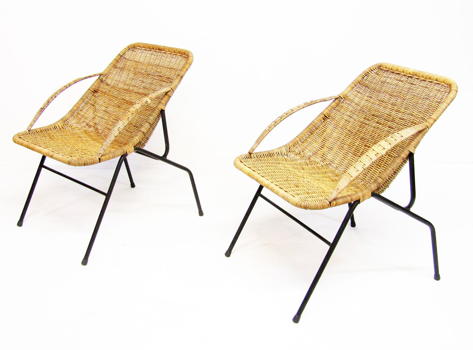 Pair Of 1950s French "Gazelle" Chairs In Rattan Wicker & Tubular Steel photo furniture