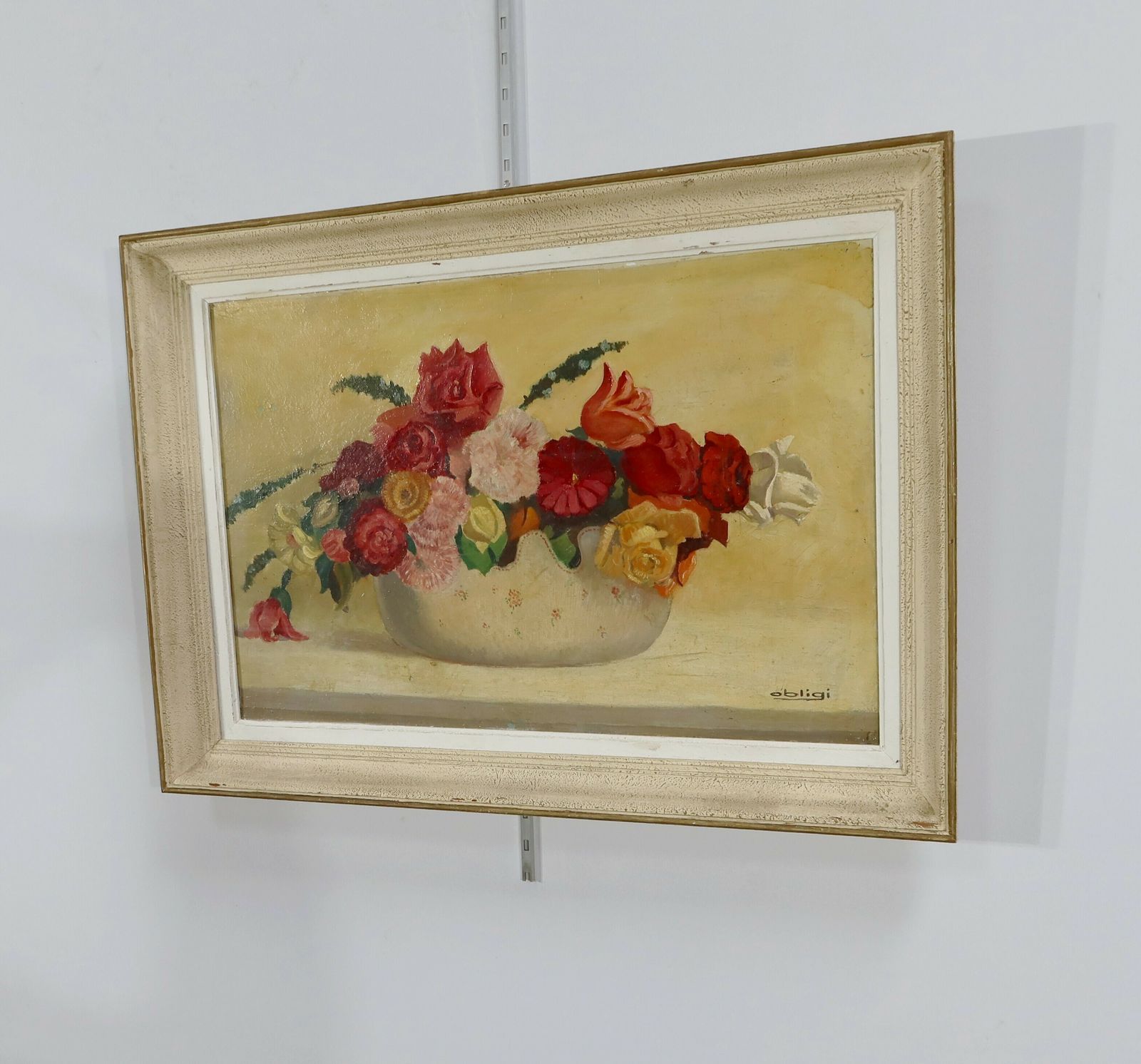 Large Painting "Still Life With A Bouquet Of Flowers" Signed Obligi, Early 20th Century photo furniture
