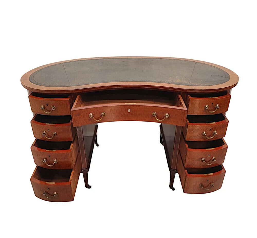 A Very Fine Edwardian Leather Top Kidney Shaped Desk photo Furniture