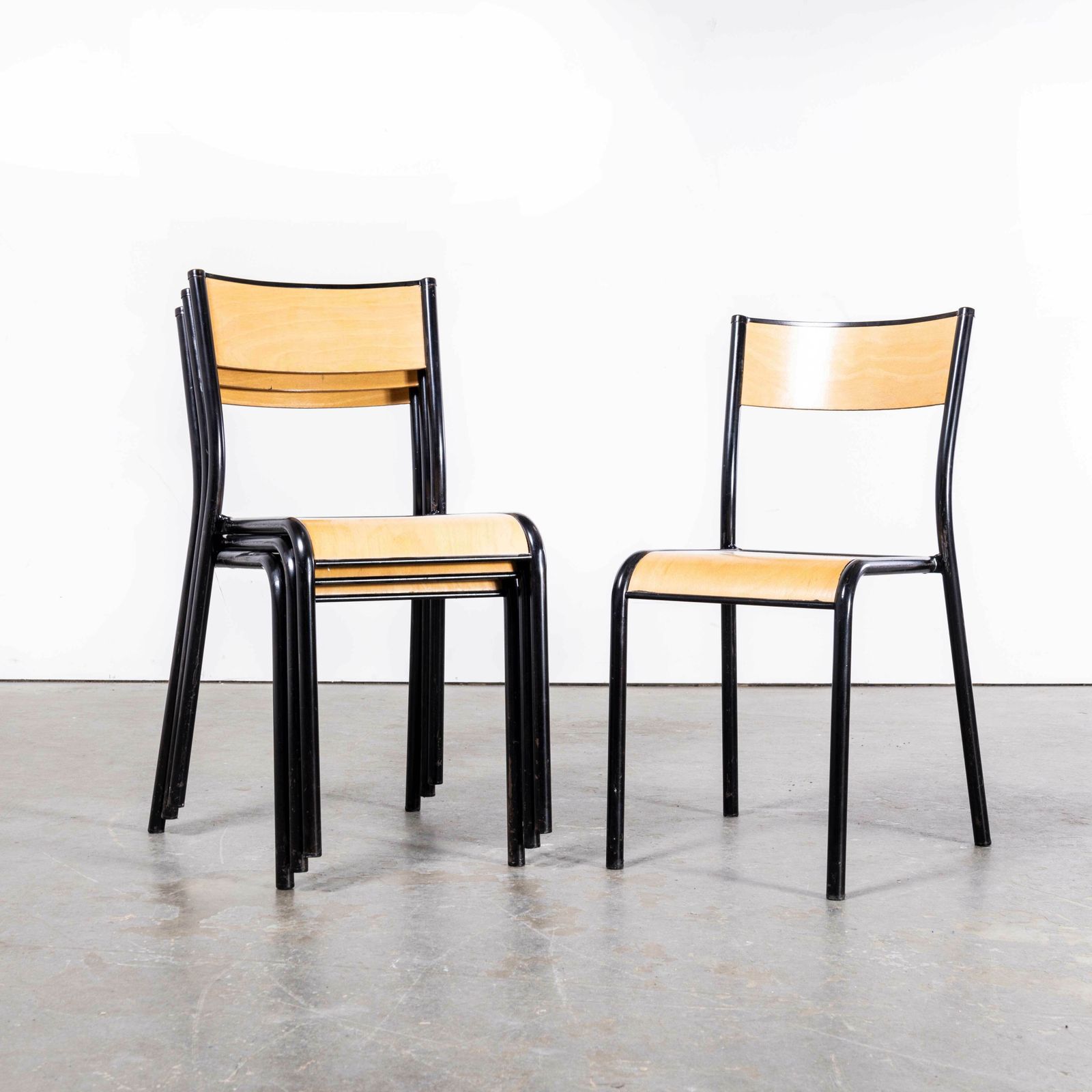 1950’s French Mullca Stacking School – Dining Chairs – Black Model 510 – Set Of Four photo vinterior