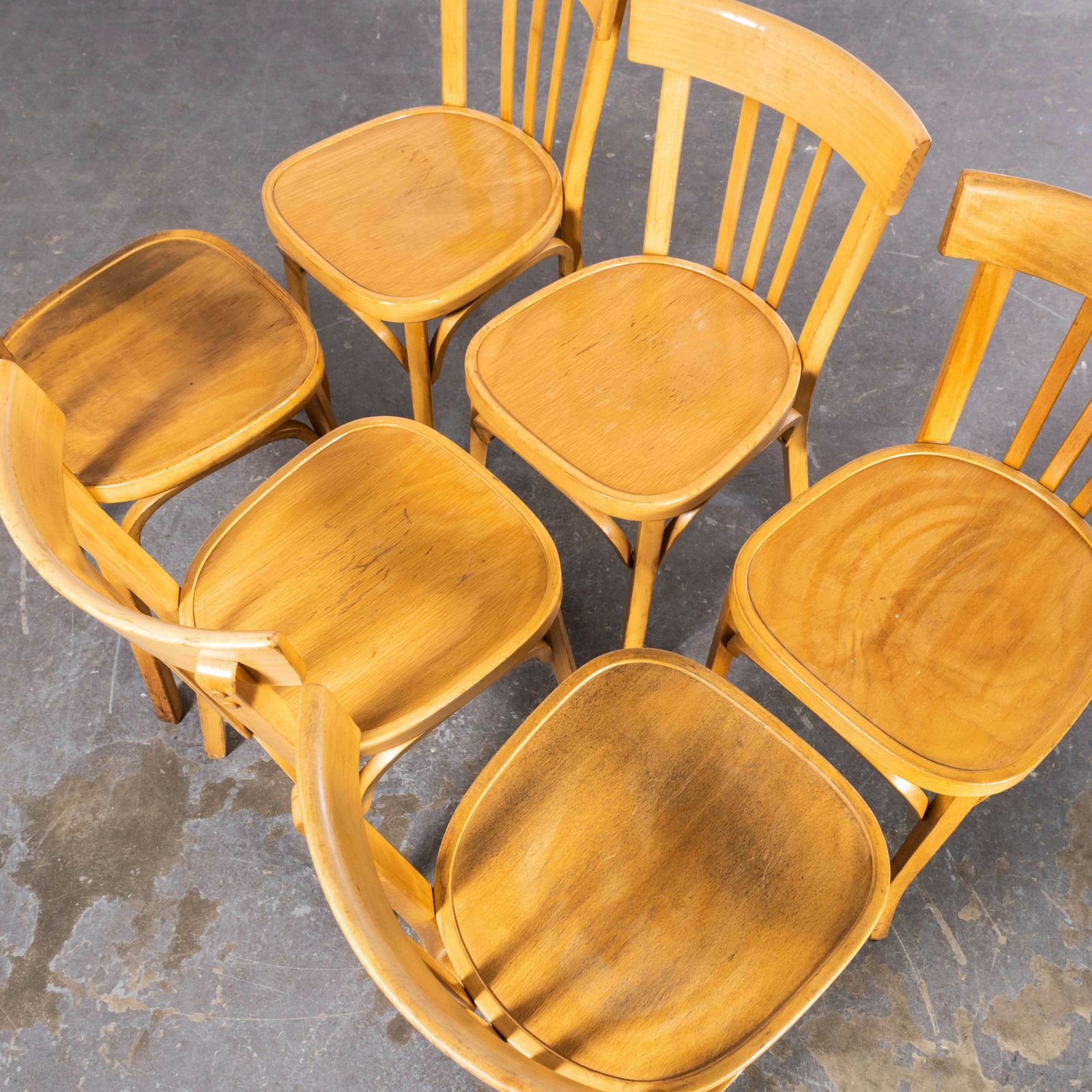 1950’s French Baumann Blonde Tri Back Bentwood Dining Chairs – Set Of Six photo Furniture